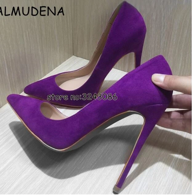 Zapatos tacón fino de ante para mujer, calzado de alto de aguja, puntiagudos, sin cordones, color morado, negro y azul|pointed toe stilettos|ladies pumpsshoes wedding - AliExpress