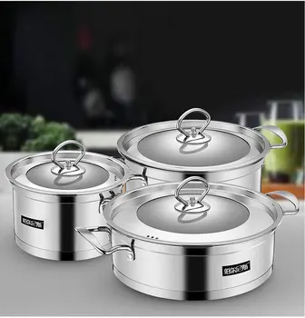 

Double bottom stainless steel pot 3pcs Soup pot frying pan milk pot cookware set kitchen pot creative gifts