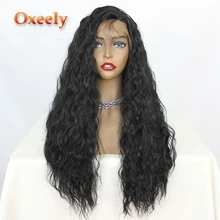 Черные синтетические парики на кружеве, свободные кудрявые натуральные волосы с детскими волосами, термостойкие бесклеевые для женщин