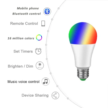 

RGBW Bluetooth LED Light Bulb Color Changing E27 B22 Smart Lamp APP Controller√√
