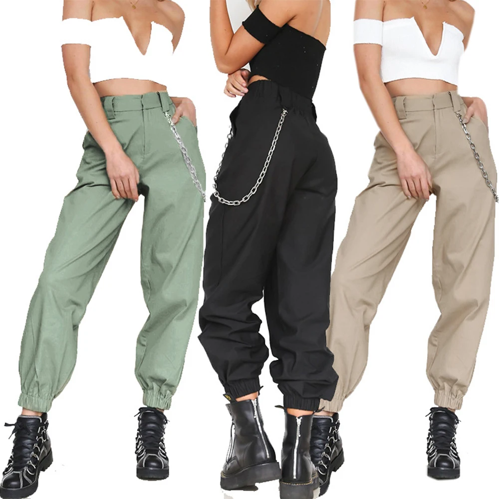 Дамские шаровары, дамские Длинные свободные штаны для бега, спортивные штаны с эластичной талией, черные повседневные армейские уличные модные штаны