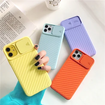 

Simple Stripe Phone Case For iphone 11 Pro Max 7 8 plus X XR XS Max Soft Cover Cute Macaron Lens push-pull protection Back Case