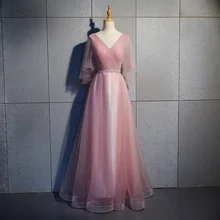 Розовое платье невесты с v-образным вырезом, банкетное длинное чонсам, Восточный стиль, женское свадебное платье Qipao, элегантное Пышное Бальное платье, одежда, Vestido xs-xxxl