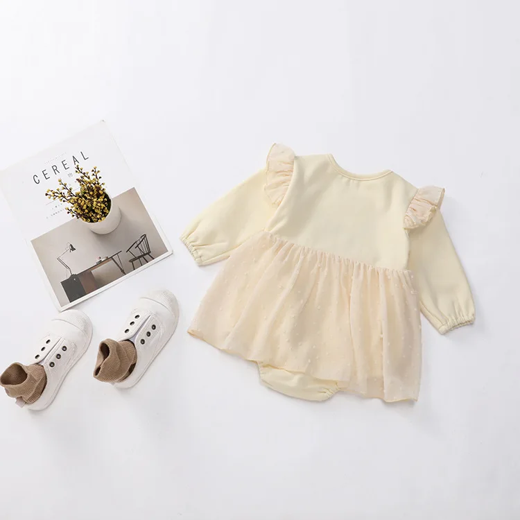 Платье-комбинезон для маленьких девочек комбинезоны с длинными рукавами для новорожденных Топ, хлопковые комбинезоны для маленьких детей от 0 до 24 месяцев, детская одежда цельнокроеное платье