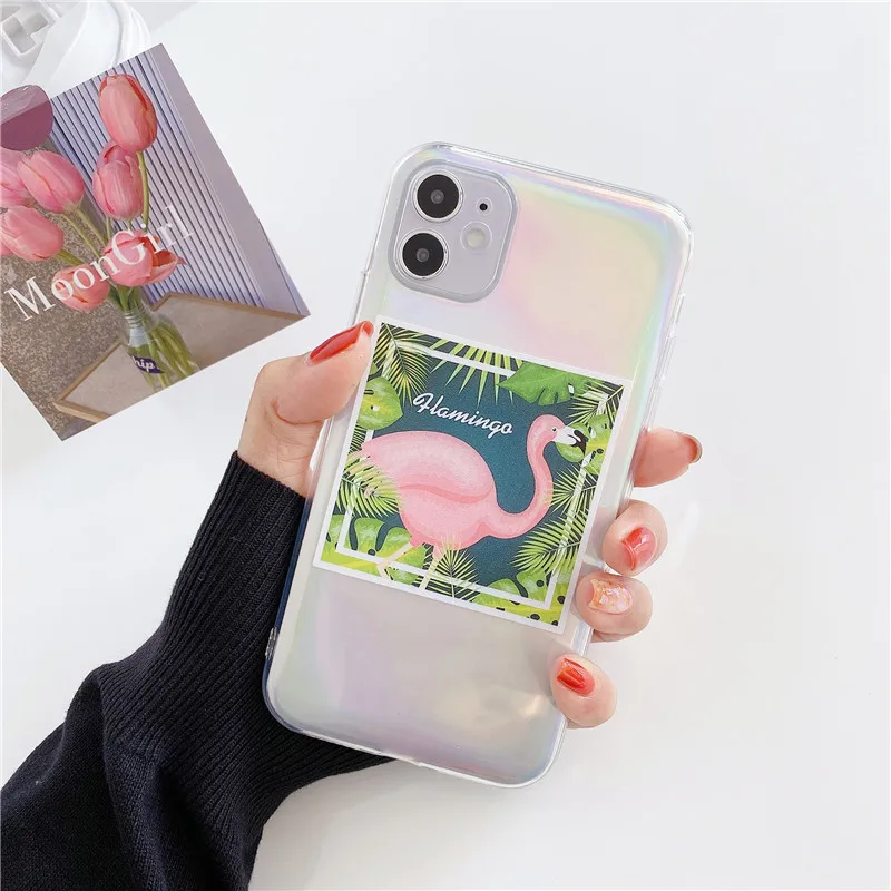 Мода Мультфильм INS Фламинго лазера карта мягкий чехол для телефона с