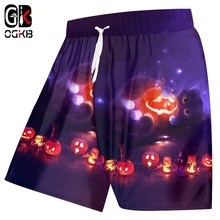 OGKB Для мужчин креативный одежда для пребывания на открытом воздухе 3D печатных смешная тыква кошка Хэллоуин большой Размеры человек Пляжные шорты
