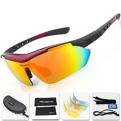 Red Bike Glasses VICTGOAL, поляризационные солнцезащитные очки для велоспорта, мужские, женские, велосипедные спортивные очки, очки для рыбалки, бега, велосипеда, 5 линз, очки UV400 - Цвет: Red Bike Glasses