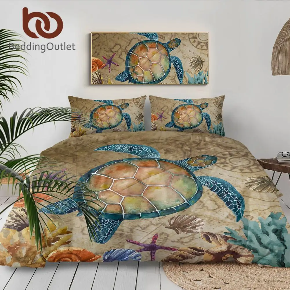 Beddingoutlet Sea Turtle 3piece Bedding Set Map Tortoise Duvet Cover