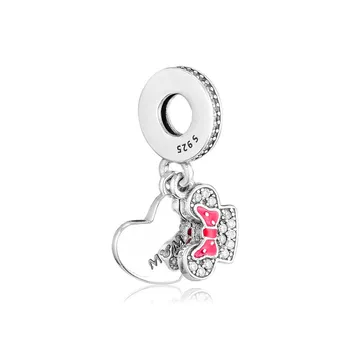 

Red Bow Mouse & Mom Heart Silver 925 Charms for Jewelry Making Pave CZ Crystal Pendant For Charms Bracelets Silver Jewelry DIY