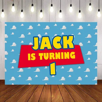 

Toy story backdrop white clouds background for photo studio cartoon birthday party decoration 1st birthday background