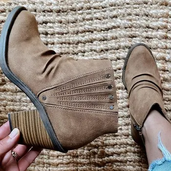 

Women's Fashion Winter Autumn Ankle Boots Solid Color Thick Heel High Heel Females Boots Casual Side Zipper Shoes Booties Woman