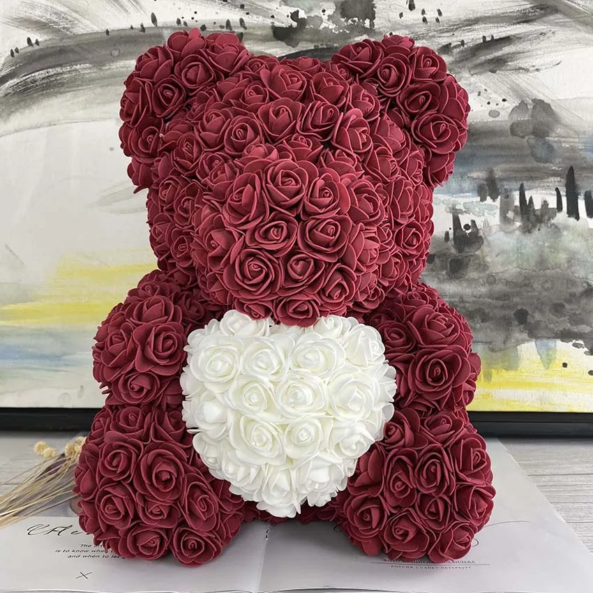 Artificial Rose Teddy Bear Flower Bouquet Valentine Birthday Wedding Gift 