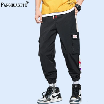 

2019 Summer Men's Casual Pants Big-pocket Fashion Printing Sweatpants High quality Polyester Spring Loose Cargo pants Men FK709