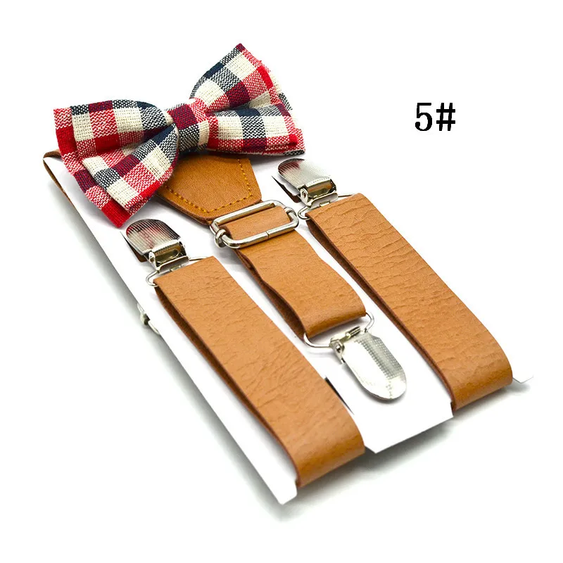 SHOWERSMILE/Детские подтяжки с галстуком-бабочкой, кожаные подтяжки для мальчика в британском стиле, винтажные Свадебные коричневые подтяжки для детей, 75 см* 2,5 см - Цвет: 2.5cm color5