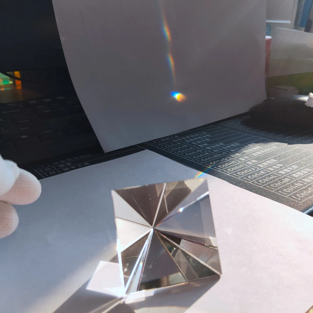 Rainbow Prism Optical Glass Crystal Pyramid 40mm Height Rectangular Pyramid Polyhedral Popularization Science Studying Student