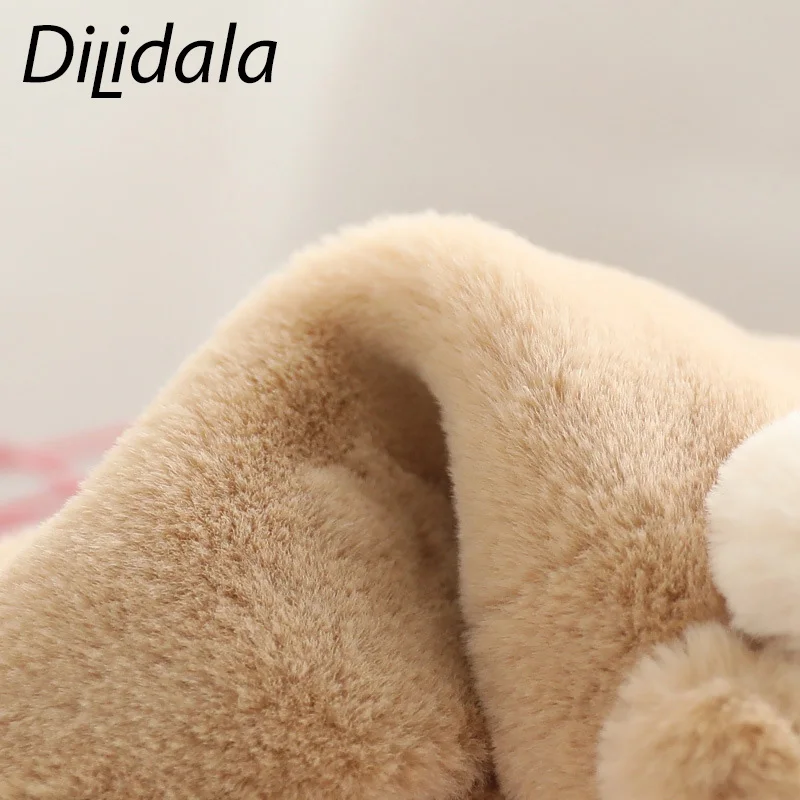 Dilidala перчатки осень-зима сенсорный экран милые утолщенные плюс бархатные перчатки женские корейские студенческие плюшевые теплые перчатки с пятью пальцами