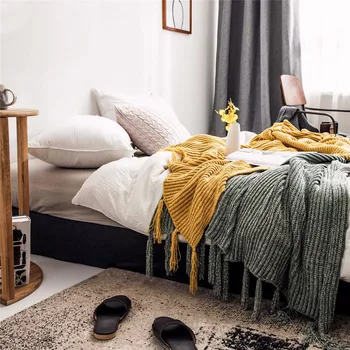 

New Chenille Knitted Throw Thread Sofa Tassel Blanket Multifunction Soft Loading Accessories Sofa Travel TV Blankets Bedspread