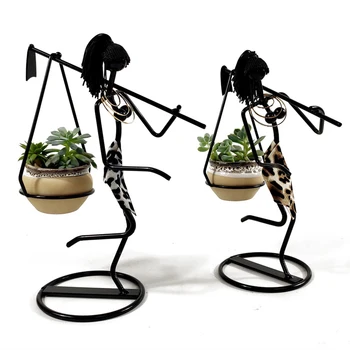 

Iron Craft Artwork Desktop Decors Gifts Metal Flower Pot Householded Green Plant Flower Vase Garden Plant Holder Home Decoration