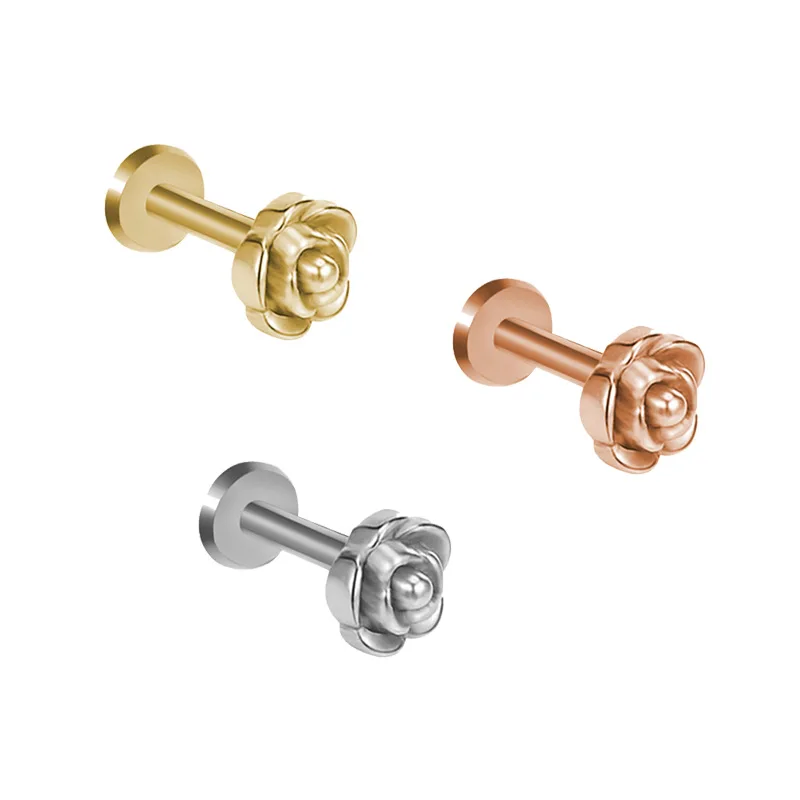 Boucles d'Oreilles Génératrices en Acier pour Femme, Cartilage Tragus Helix Daith, Piercing d'Oreille, Fleur en Grappe, Fil Interne, Anneau Labret Jules, 16g, 2 Pièces