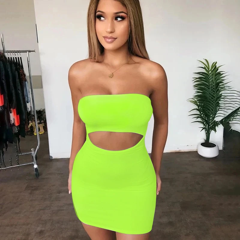 Summer Sexy vintage Hollow Out Strapless Sheath Pencil Mini Dress Bodycon Club Casual Solid Color Women Clothing Dropshipping