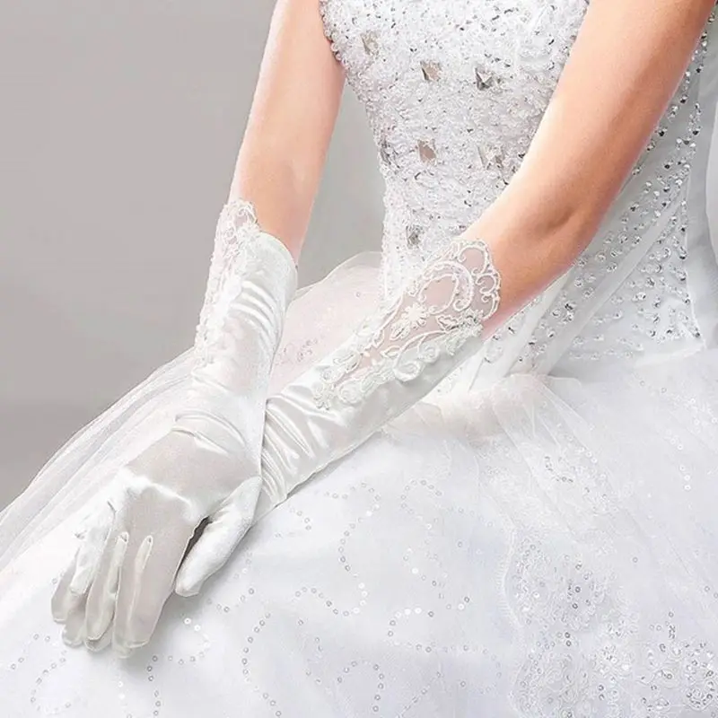 Длинные белые перчатки для невесты, Модные свадебные платья, кружевные аксессуары, Вечерние перчатки для косплея