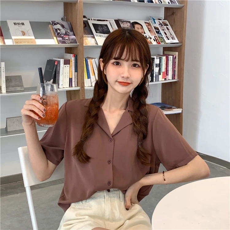 Turndown Collar Short Sleeve Chiffon Shirt Blouse Women 2020 Office Ol Overalls Shirt Casual Button Loose Summer Simple Tops Turndown Collar Short Sleeve Chiffon Shirt Blouse Women 2020 Office Ol Overalls Shirt Casual Button Loose Summer Simple Tops