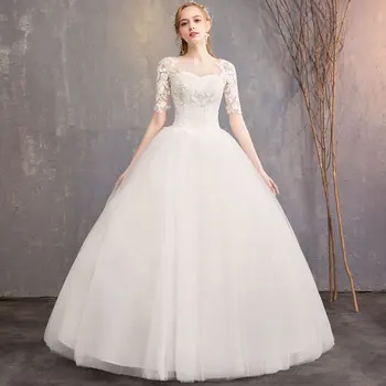 

2020 Chinese Style High Neck Half Sleeve New long Dress Illusion Lace Applique Simple Custom Made Bridal Gown Robe De Mariee