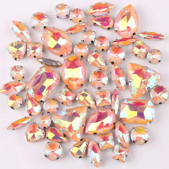Silver Claw Setting Crystal Rhinestones - 50pcs Mixed Shapes, Clear & Jelly Candy AB