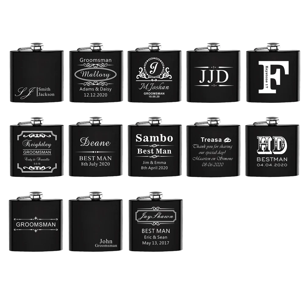 Personalized Flask 6oz Hip Flask Stainless Steel Engrave Best Man Groom gift White box packing Wedding