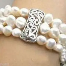 Натуральный белый 3 нити жемчужный браслет