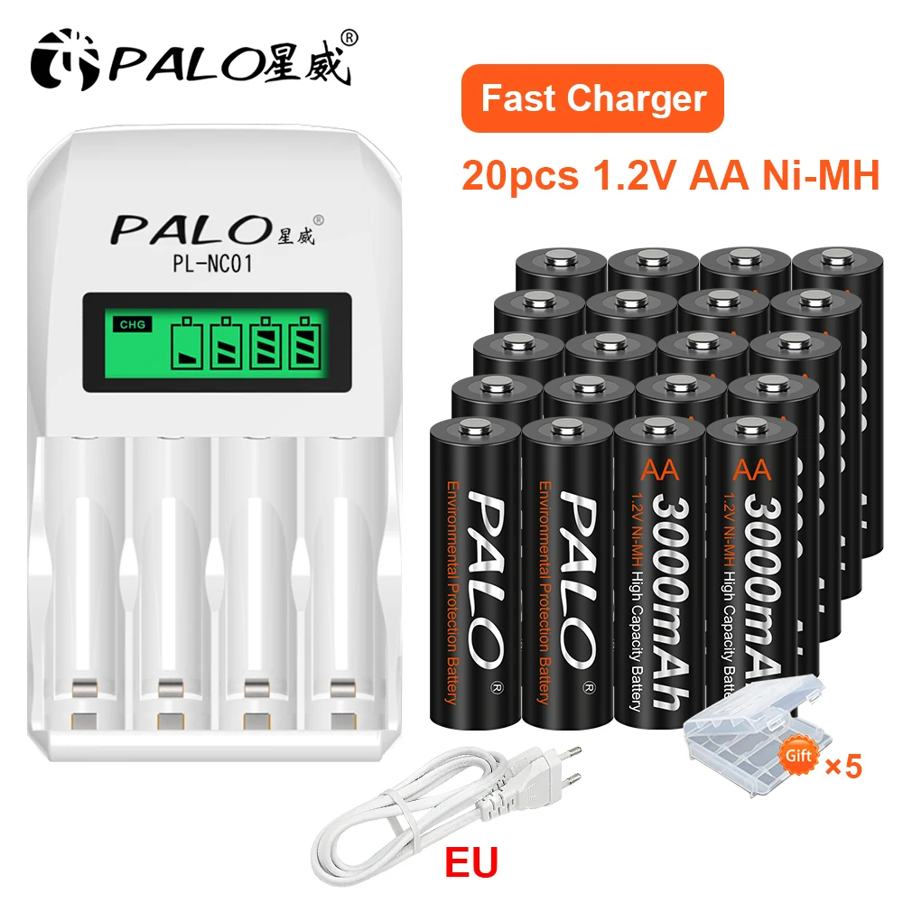 Batteria Ricaricabile Originale 100% V Aa Palo 1.2 Batteria Aa Nimh Aa 1.2V Con Caricabatterie Intelligente Lcd Per 1.2V Nimh Aa Aaa