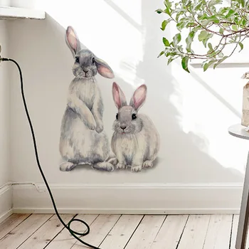 Two Cute Rabbits Wall Sticker Children's Kids Room Home Decoration Removable Wallpaper Living Room Bedroom Mural Bunny Stickers 1