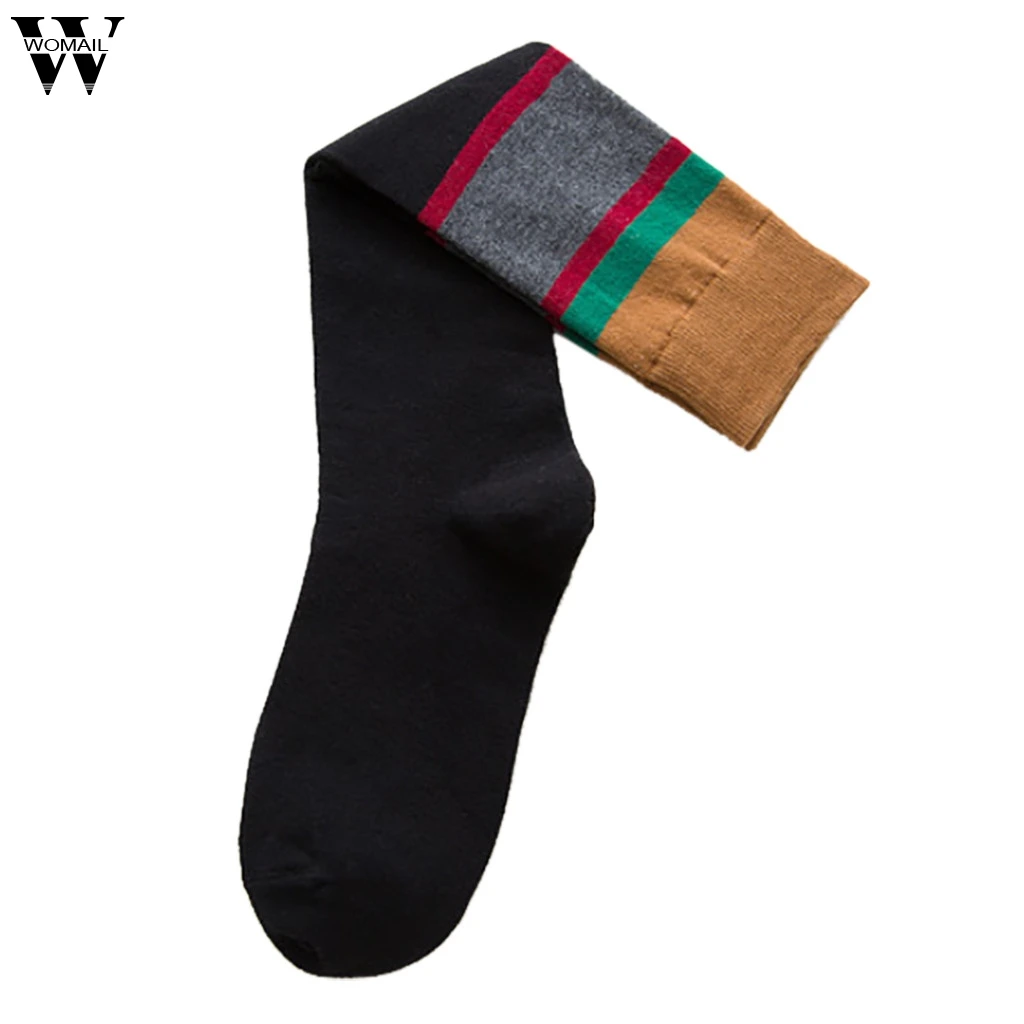 Womail, студенческий стиль, тренд, женские гольфы, в полоску, контрастный цвет, ворсовые носки, хлопковые носки до середины икры