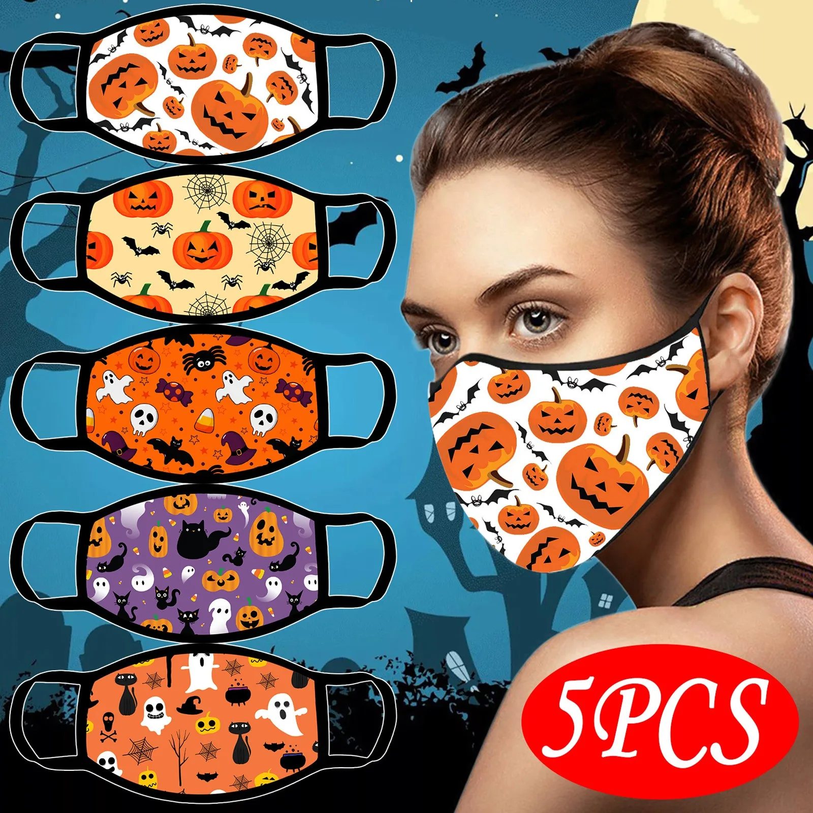 

5PCS mask for face women halloween masks halloween face mask Halloween pumpkin mask reusable Mask masque en tissu lavable *
