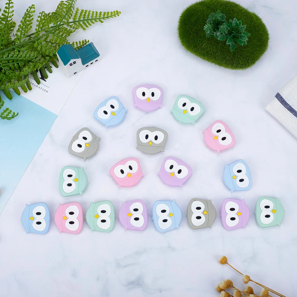 Sunrony10Pcs Owl Silicone Bead Baby Teeth Care Teething Ring Nipple Pendant Accessories DIY Gift Food Grade BPA Free baby teething items crossword