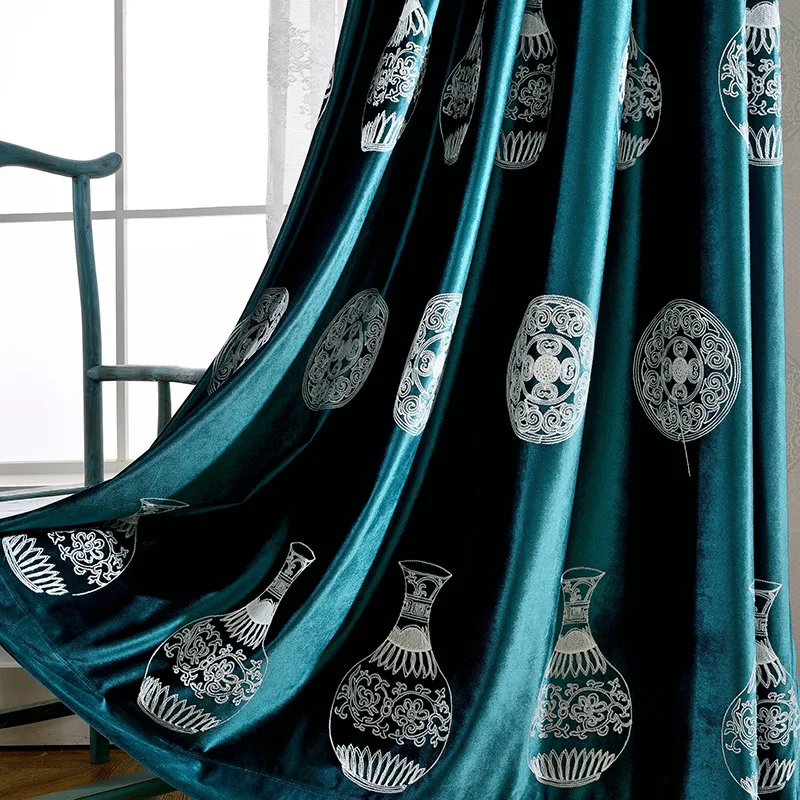 

Italian Velvet Curtain Quality Curtains for Living Room Bedroom Embroidered Curtains Modern and Simple Blue and Green