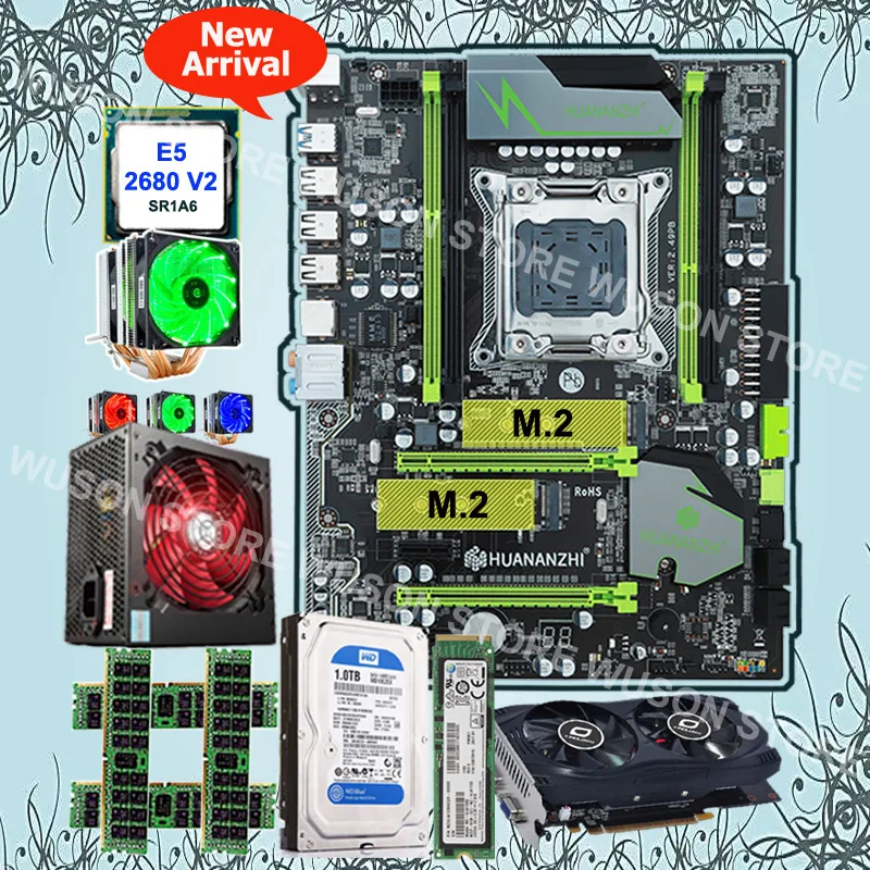 Бренд huanan Zhi X79 материнская плата с M.2 128G SSD 1 ТБ Сата жесткий диск процессор Ксеон E5 2680 V2 GPU GTX750Ti 2G 4*8G 1600 rec 500 Вт PSU