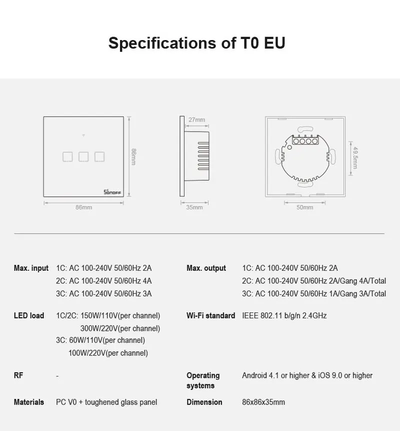 Интеллектуальный выключатель света SONOFF T0 US/EU/UK TX Wi-Fi Смарт настенный выключатель света базовый с таймером 1/2/3 голоса/приложение/сенсорный экран Управление с Alexa Google Home