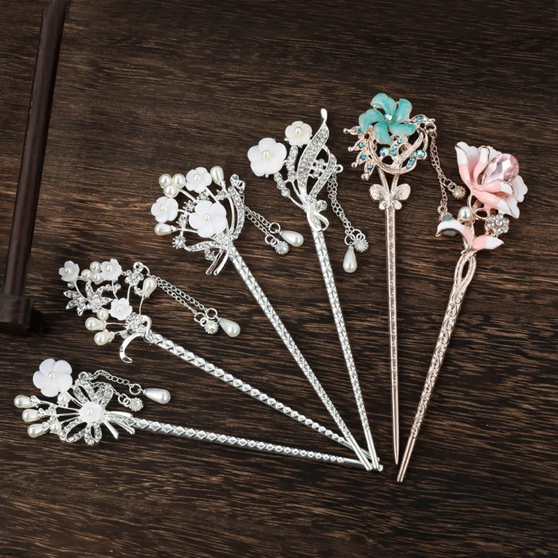 Frauen Antik Silber Blume Quasten Haar Stick Stäbchen Haarnadel Pin Handmade