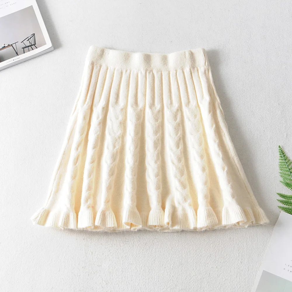 

Knitted Skirt Women's Autumn And Winter 2019 New Style Students Hong Kong Flavor Pleated Skirt CHIC Slim Fit Slimming Sheath Sho
