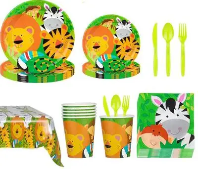 

8pc Jungle Animals Party Disposable Tableware Jungle Safari Birthday Party Decor Woodland Creature Jungle Animal Forest Party