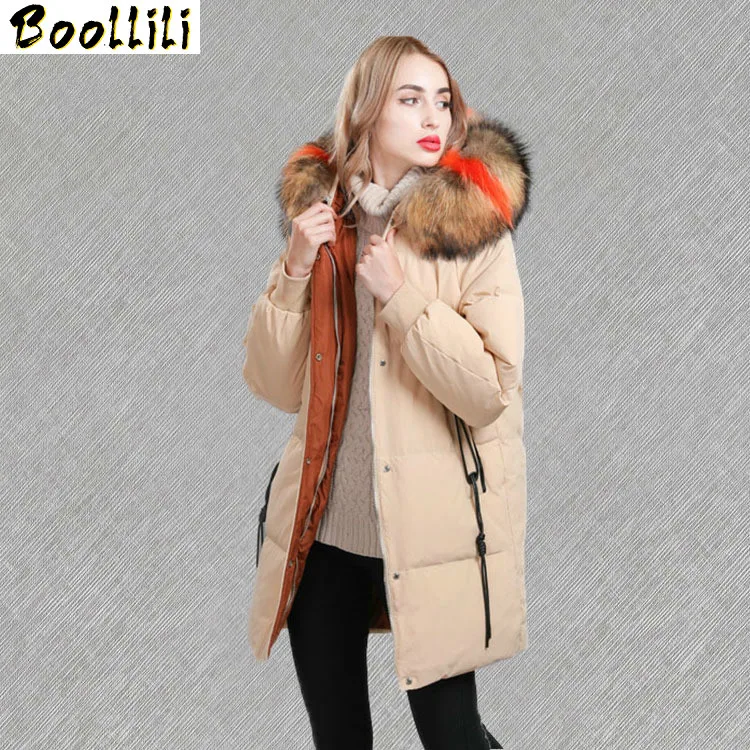 

Boollili Winter Coat Women's Down Jacket Multicolor Large Racoon Fur Long Korean Ladies Coats and Jackets Women Parka Mujer