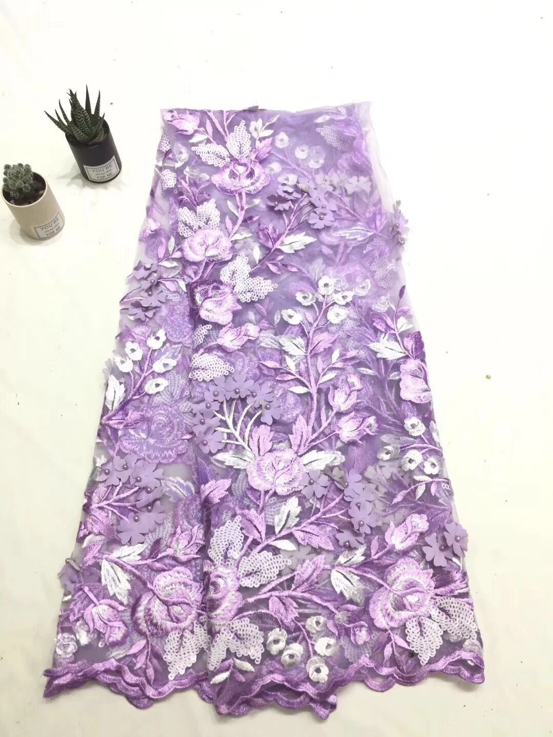 Very Good Quality Applique Design Lace Fabric Beaded Tulle French With 3d Flowers Big Party Dress FJ2805 | Дом и сад