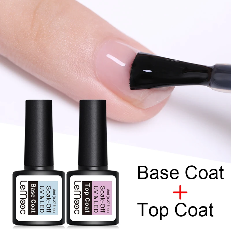 

LEMOOC 8ml Top Base Coat Soak Off Nail Gel Foundation For UV LED Gel Varnish No Wipe Transparent Nail Art varnish