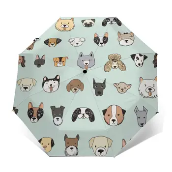 

Wind Resistant Fully-Automatic Umbrella Cartoon Dog Face Funny Rain 3 Folding Parasol Travel Car Umbrella
