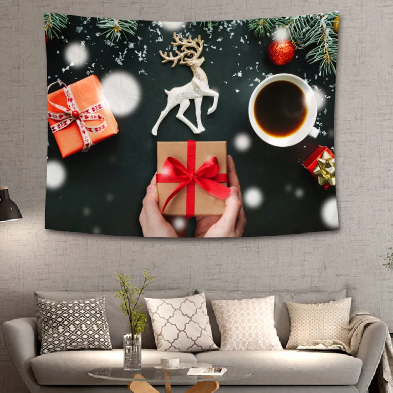 Christmas Tree Tapestry Christmas Gift Pattern Tapzi Wall Hanging For Home Decoration Living Room Bedroom Wall Art Large size - Цвет: Коричневый