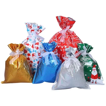 

Christmas Party Gift Bags, Assorted Styles Christmas Goody Bags Santa Treat Bags with Ribbon Ties for Christmas Party
