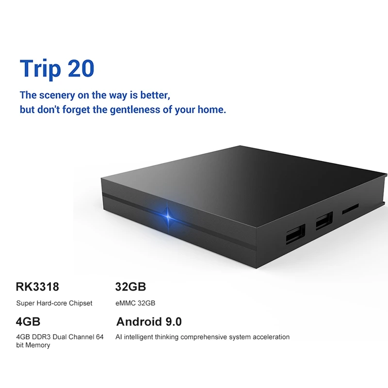 Trip20 Android 9,0 смарт-ТВ-бокс на Rockchip RK3318 4 Гб+ 32 ГБ UHD 4K Media Player VP9 BT4.0 2,4G WIFI мультимедийный проигрыватель