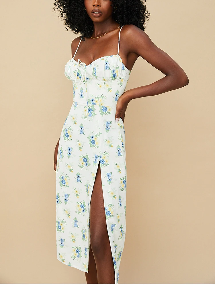 NewAsia Floral Summer Dress Women Spaghetti Strap Drawstring Ruched A-line Midi Dress Beach Vacation Casual Clothing 2021 NewAsia Floral Summer Dress Women Spaghetti Strap Drawstring Ruched A-line Midi Dress Beach Vacation Casual Clothing 2021