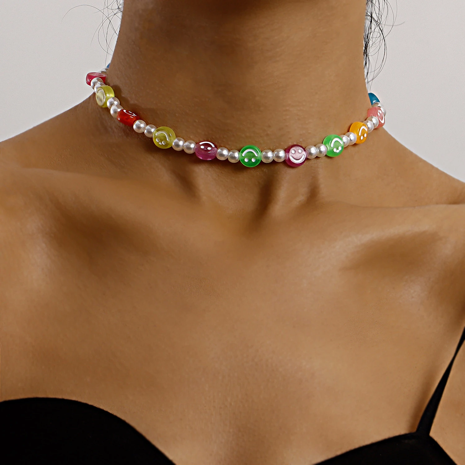 Collar de cuentas de de imitación para mujer, cadena de clavícula colorida, collares cortos, de moda, de 2021|Collares tipo gargantilla| - AliExpress